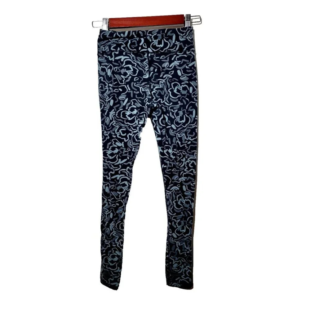Athleta Girl Leggings L 12 Stretch Ankle Skinny Black Blue Athleisure Comfort